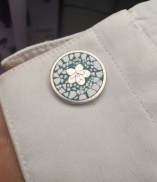Advance-sale Urushi Lacquer Cufflinks | Teal & White Floral Crackle | Handcrafted Silver-Tone Chinese Lacquerware Cufflinks
