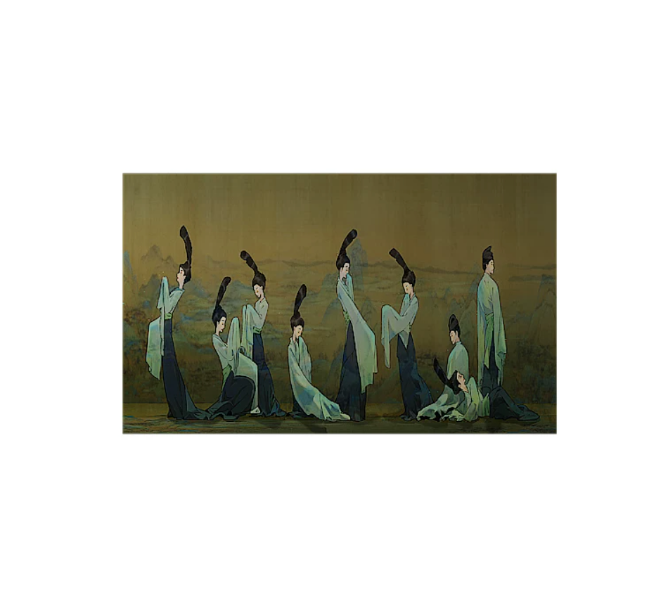 Advance-sale Song Dynasty Court Ladies Urushi Lacquer Wall Art | Hand-Painted Celadon Green Figure Painting | Framed Chinese Lacquerware Wall Decor