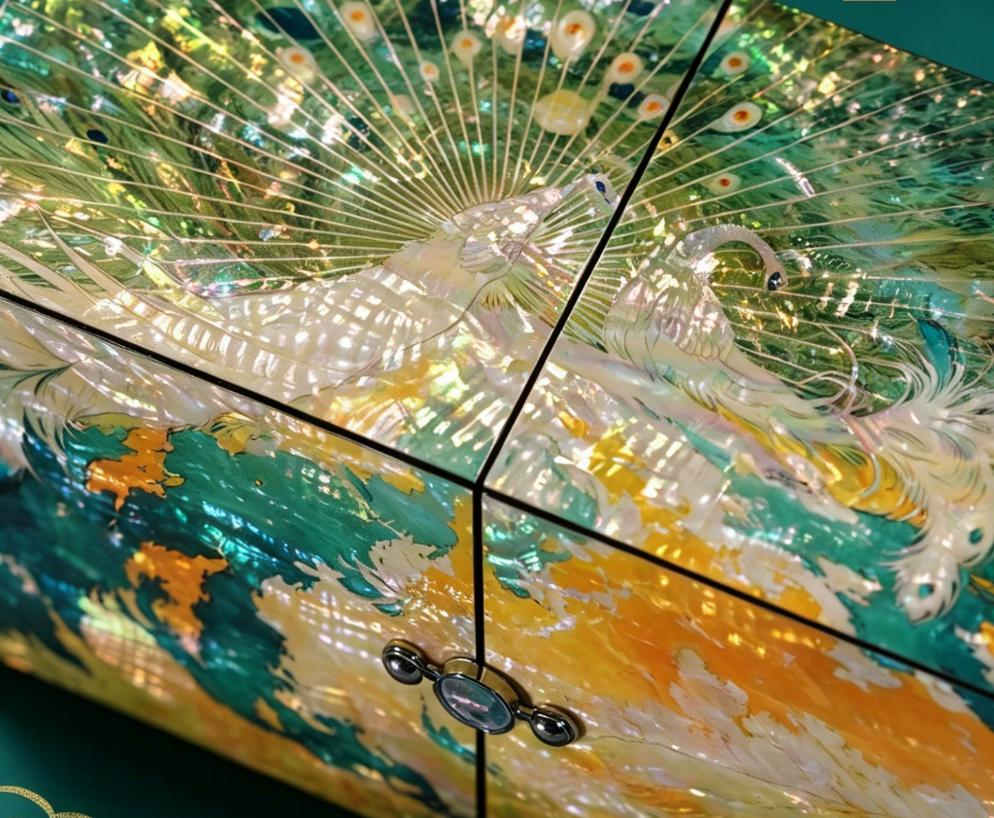 Deep Sea Shell Mother of Pearl Jewelry Box | One-of-a-Kind Iridescent Inlay | Luxury Handcrafted Chinese Lacquerware Gift Box