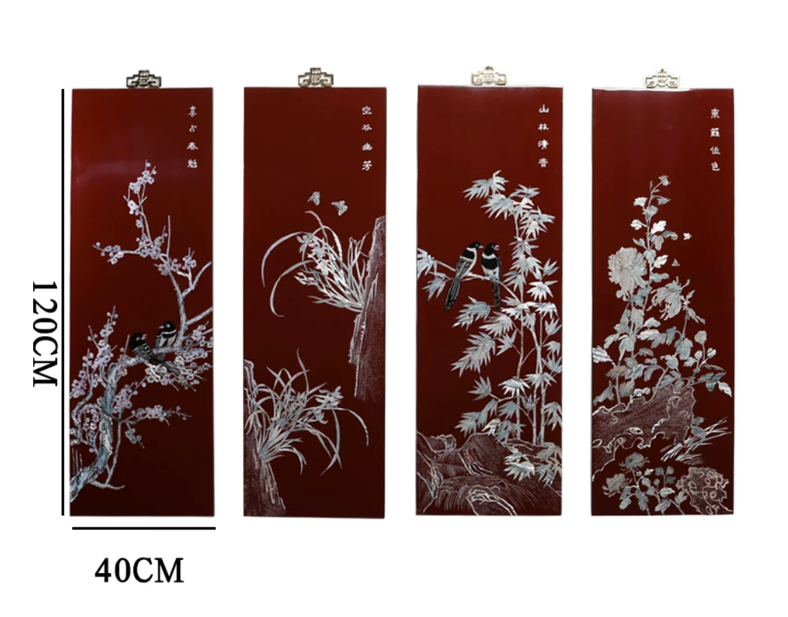 Advance sale-Classic Coromandel wall holding urushi Screen decor,New Chinese Style Mother-of-Pearl Inlay Hanging Screen, Four Gentlemen Wall Decor for Living Room, Study, Corridor & Office