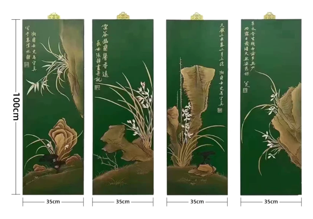 Advance sale-Classic Coromandel wall holding urushi Screen decor,Chinese Lacquer Wall Panels Set of 4 | Gold Hand-Painted Four Seasons Botanicals | Luxury Asian Wall Decor