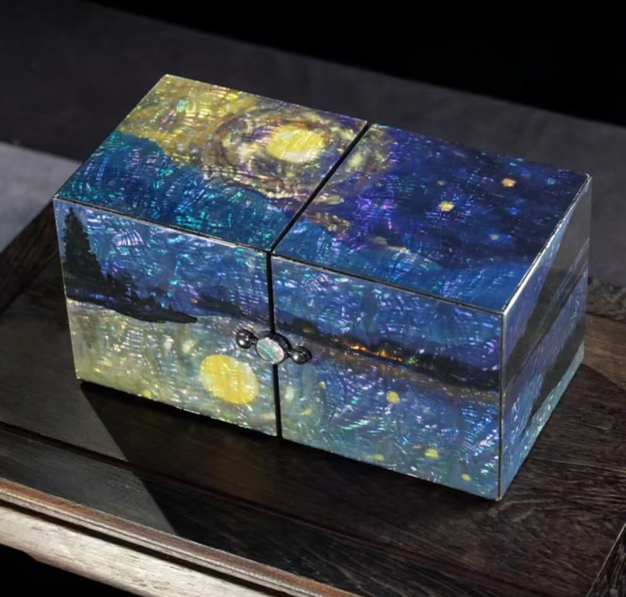 Starry Night Mother of Pearl Jewelry Box | Color-Shifting Iridescent Shell | Handcrafted Multi-Drawer Chinese Lacquerware Box