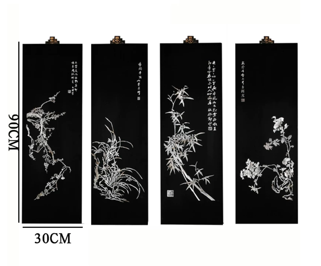 Advance sale-Classic Coromandel wall holding urushi Screen decor,New Chinese Style Mother-of-Pearl Inlay Hanging Screen, Four Gentlemen Wall Decor for Living Room, Study, Corridor & Office
