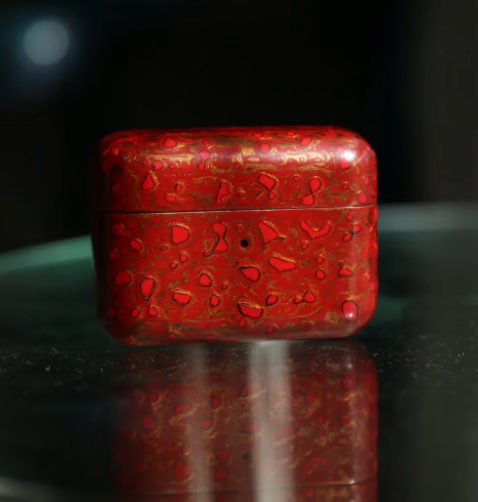 Advance-sale Ocean Swirl Urushi Lacquer AirPods Pro 2 Case | Hand-Painted Blue & Red Abstract | Handcrafted Lacquerware Cover