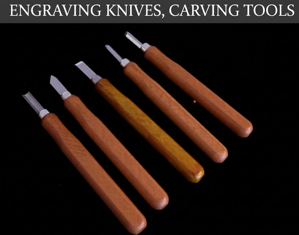 Professional Qiangjin & Carving Knife Set for Urushi Lacquer Art — Precision Line & Dot Scribing Tools for Woodcarving, Raden Mother-of-Pearl Cutting, and Seal Engraving set（including 5pieces）