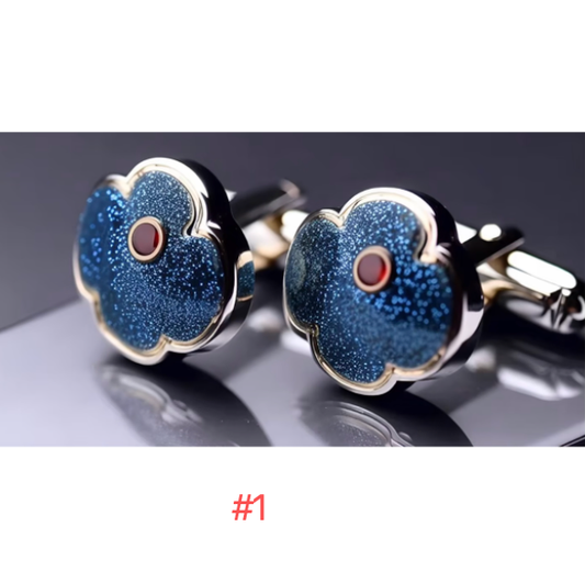 Advance-sale Urushi Lacquer Cufflinks | Red & Navy Abstract Landscape | Handcrafted Gold-Tone Chinese Lacquerware Cufflinks