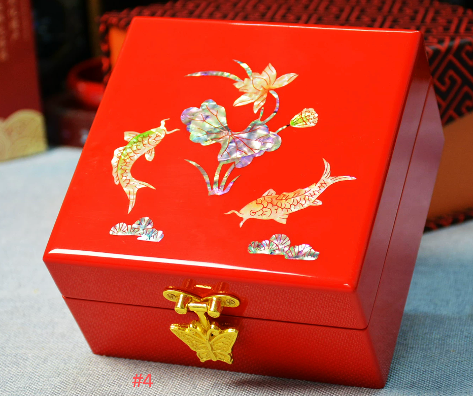 Advance -sale Lucky Floral Vase Mother of Pearl Jewelry &amp; Watch Box | Red Lacquerware Inlay | Handcrafted Chinese Intangible Heritage Keepsake Box