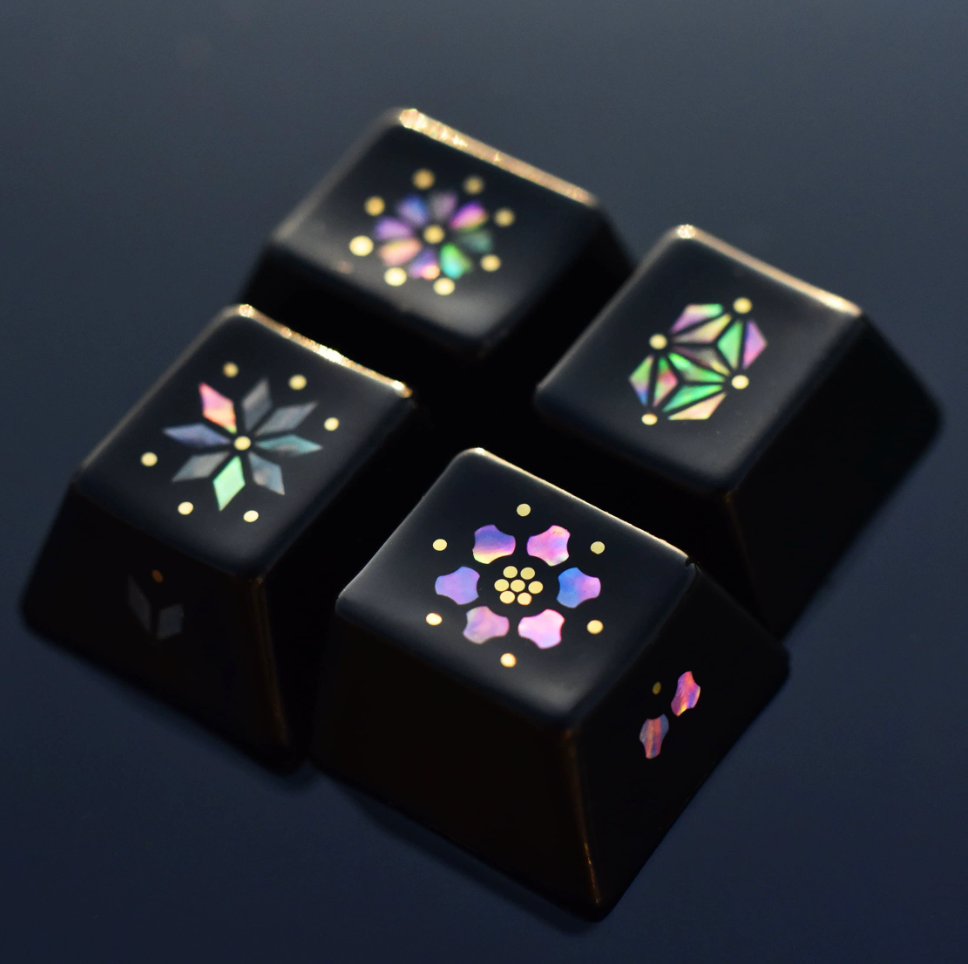 Advance-sale Mother of Pearl & real Gold Artisan Keycap | Luxury Urushi Lacquer Floral Inlay | Handcrafted Ceramic Mechanical Keyboard Cap