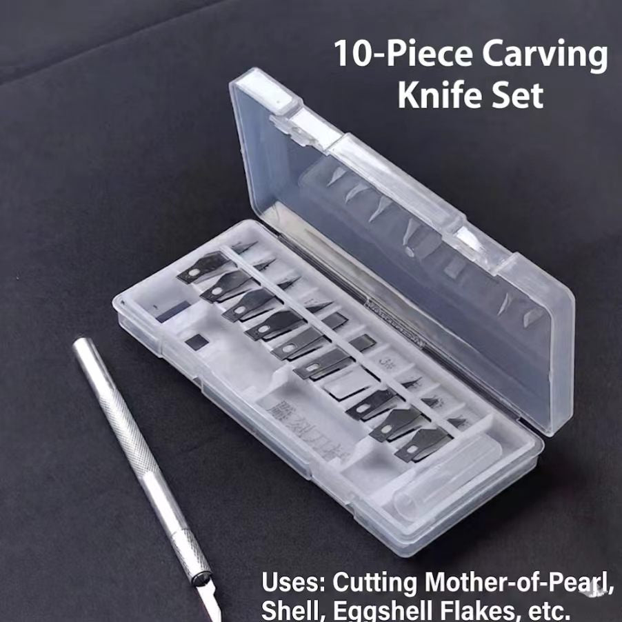 10-Piece Craft Knife & Carving Set for Urushi Lacquer Art — Precision Cutting Tool for Mother-of-Pearl, Shells, Eggshells, Maki-e & Kintsugi Supplies