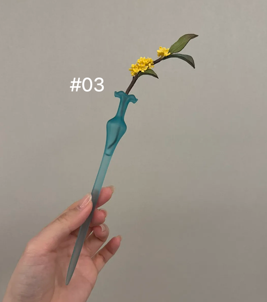 Wearable Mini Vase Hair Stick - Hair Pin for Fresh Flowers in Resin, Ebony Wood &amp; Celadon Porcelain