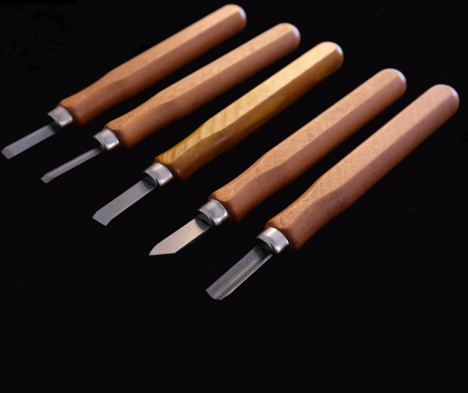 Professional Qiangjin & Carving Knife Set for Urushi Lacquer Art — Precision Line & Dot Scribing Tools for Woodcarving, Raden Mother-of-Pearl Cutting, and Seal Engraving set（including 5pieces）