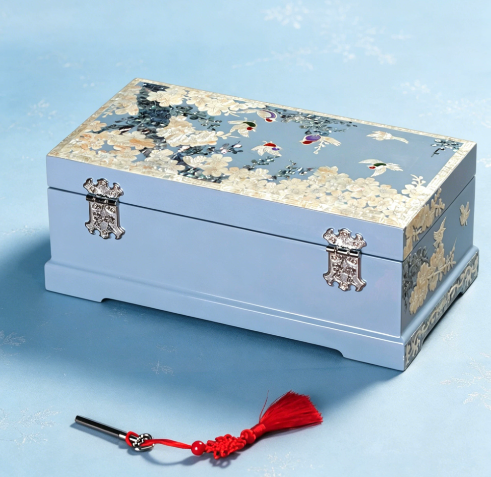 Plum Blossom & Bird Mother of Pearl Jewelry Box | Double-Layer  Lacquerware | Handcrafted Floral Inlay Keepsake Box