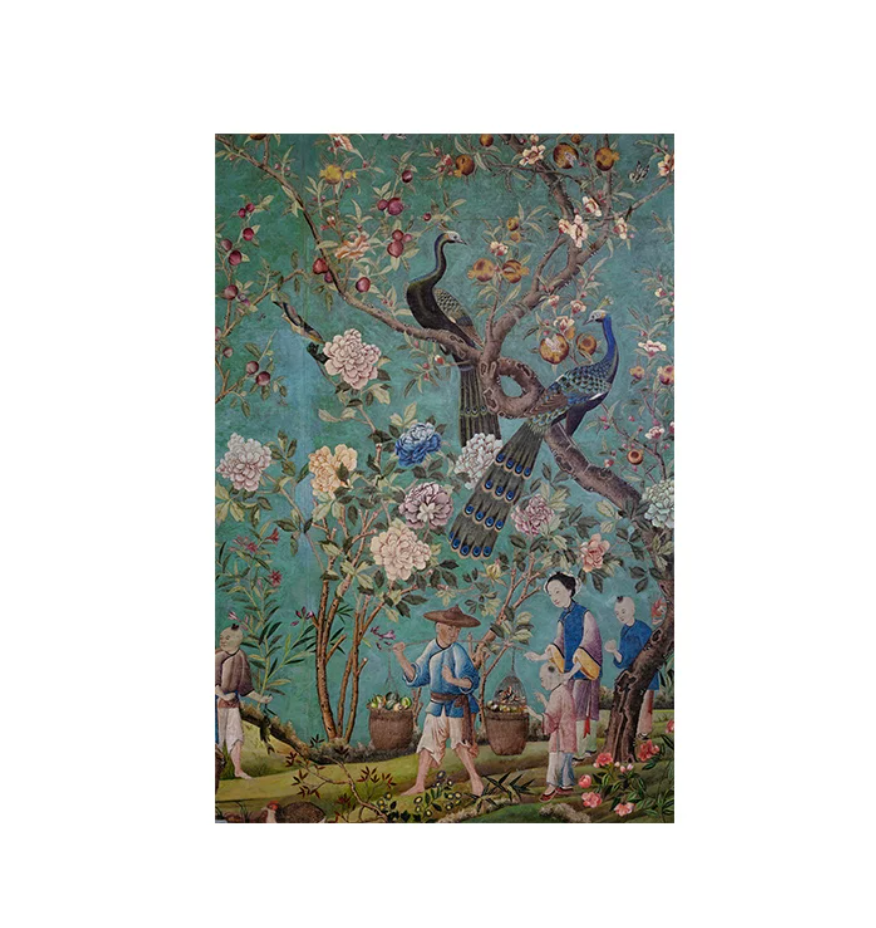 Advance-sale Peacock & Peony Chinoiserie Lacquer Wall Art | Hand-Painted Teal Garden Scene | Framed Chinese Lacquerware Wall Decor
