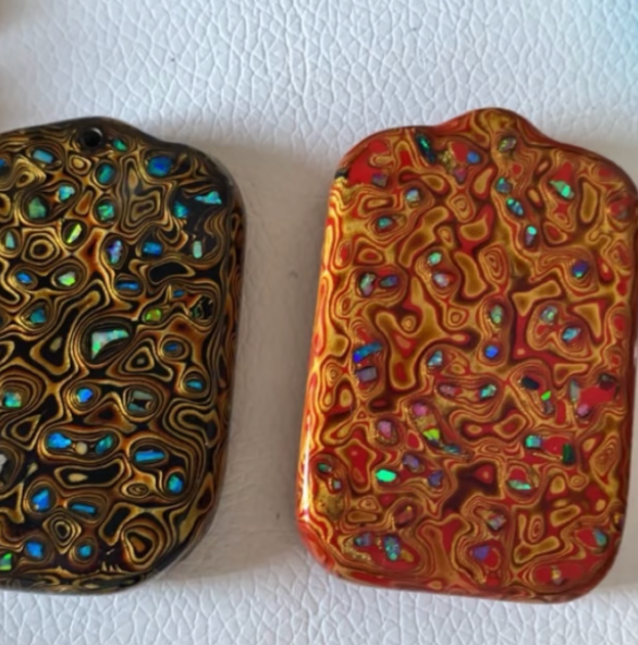 Wushi Peace Tablet Opal Rhinoceros Skin Lacquer Pendant | Amber Swirl Urushi | Handcrafted Chinese Lacquerware Necklace Charm