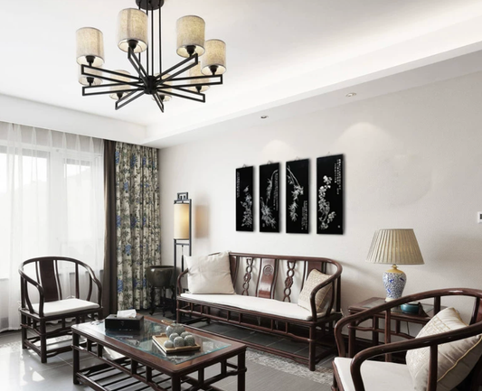 Advance sale-Classic Coromandel wall holding urushi Screen decor,New Chinese Style Mother-of-Pearl Inlay Hanging Screen, Four Gentlemen Wall Decor for Living Room, Study, Corridor & Office