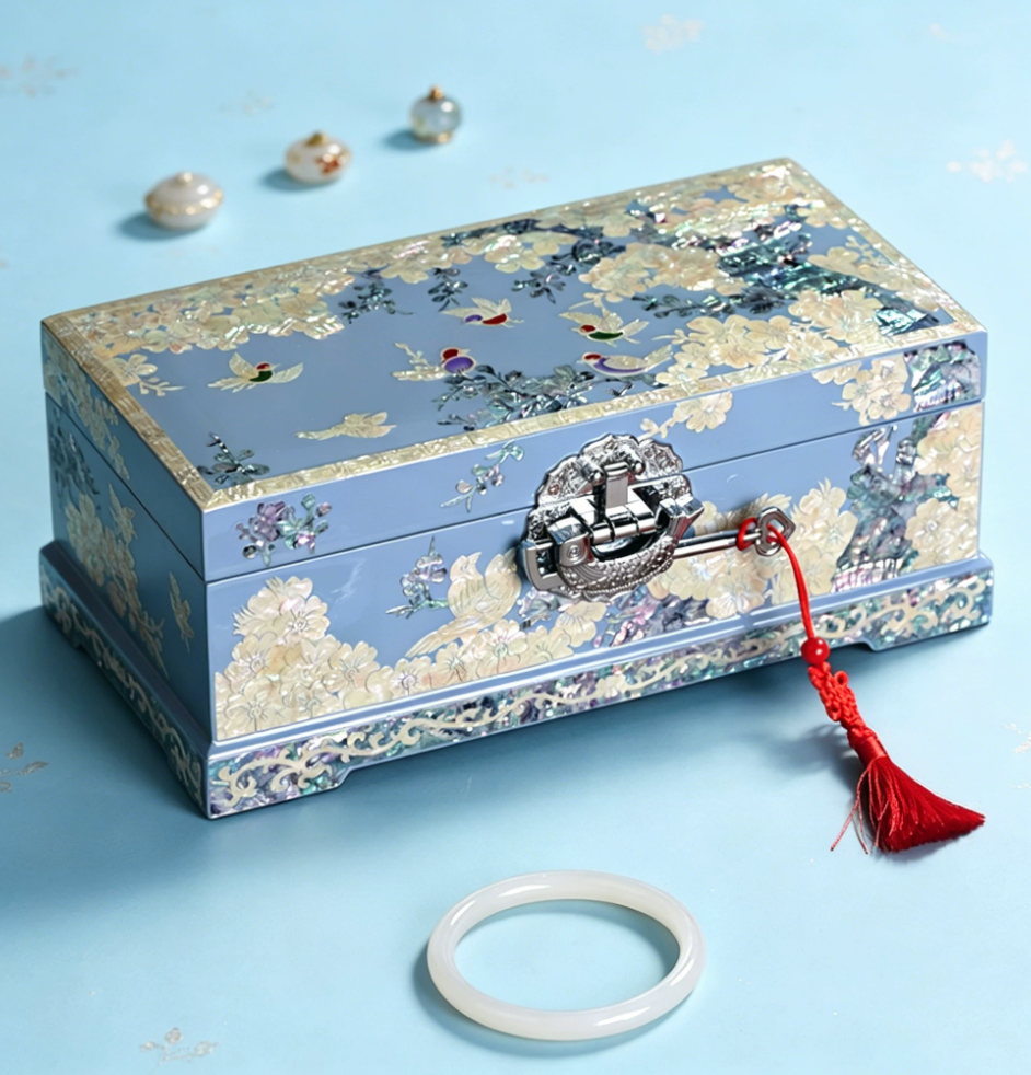 Plum Blossom & Bird Mother of Pearl Jewelry Box | Double-Layer  Lacquerware | Handcrafted Floral Inlay Keepsake Box