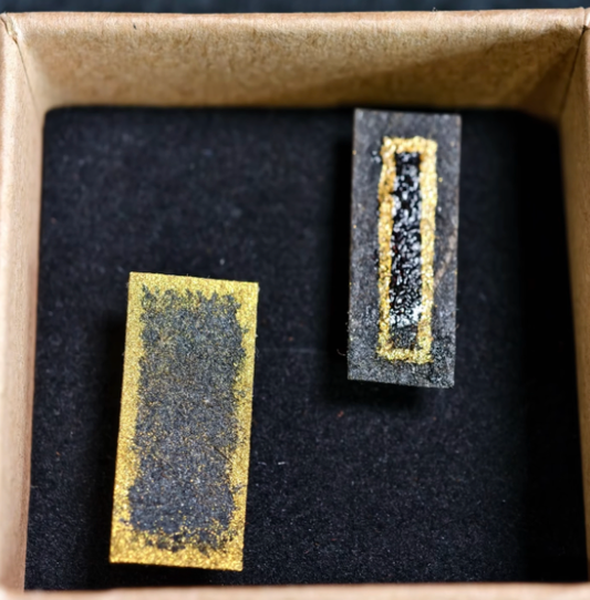 Asymmetric Rectangle Maki-e Lacquer Stud Earrings | Black & Gold Contrast Minimalist | Handcrafted Urushi Lacquerware Earrings