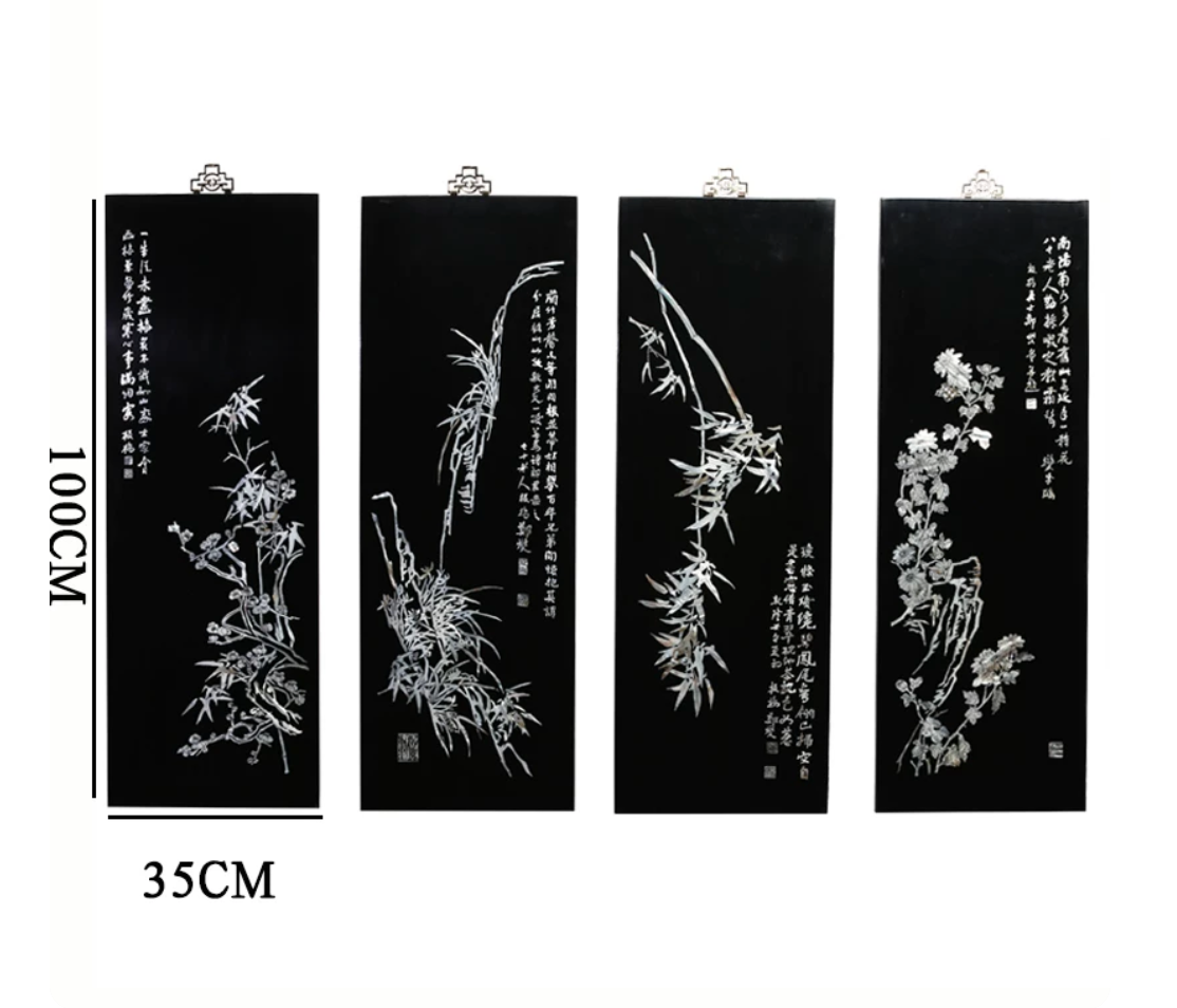 Advance sale-Classic Coromandel wall holding urushi Screen decor,New Chinese Style Mother-of-Pearl Inlay Hanging Screen, Four Gentlemen Wall Decor for Living Room, Study, Corridor & Office