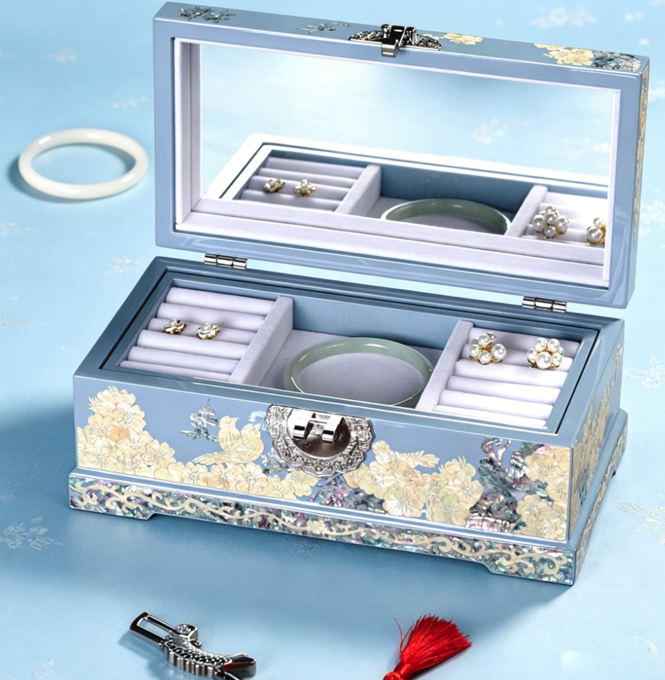 Plum Blossom & Bird Mother of Pearl Jewelry Box | Double-Layer  Lacquerware | Handcrafted Floral Inlay Keepsake Box
