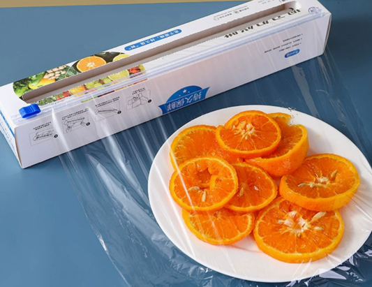 30cm✖️30m，Food-Grade Disposable PE Cling Wrap with Slide Cutter — Thickened Household Plastic Wrap in Box, Easy Tear-Free Cutting Film for Food Preservation