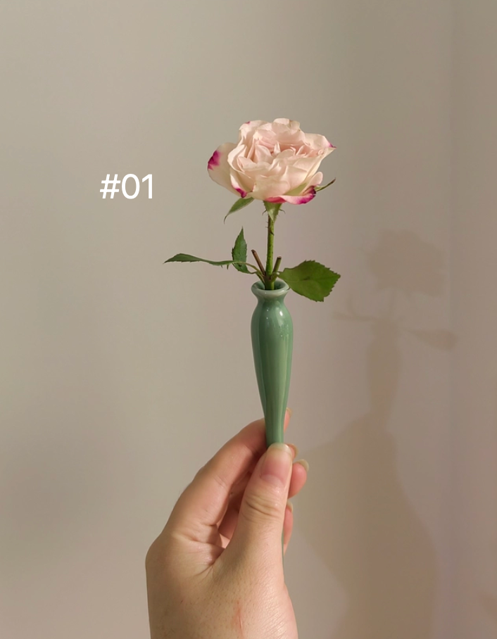 Wearable Mini Vase Hair Stick - Hair Pin for Fresh Flowers in Resin, Ebony Wood &amp; Celadon Porcelain