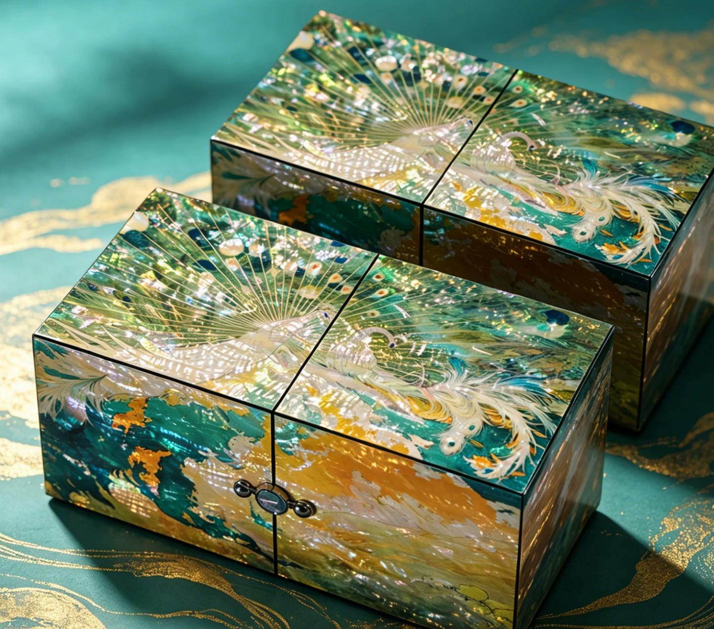 Deep Sea Shell Mother of Pearl Jewelry Box | One-of-a-Kind Iridescent Inlay | Luxury Handcrafted Chinese Lacquerware Gift Box
