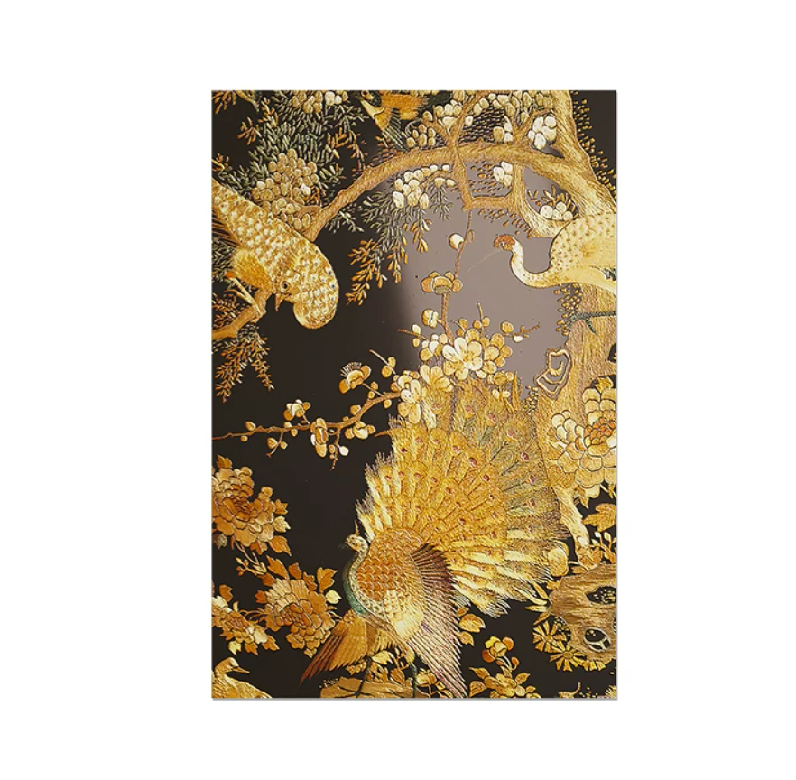 Advance-sale Golden Peacock Urushi Lacquer Wall Art | Hand-Painted Black & Gold Peony | Framed Chinese Lacquerware Wall Decor