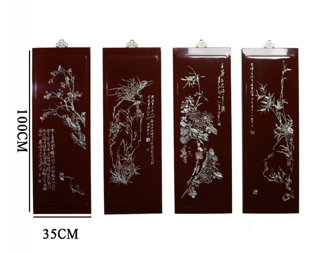 Advance sale-Classic Coromandel wall holding urushi Screen decor,New Chinese Style Mother-of-Pearl Inlay Hanging Screen, Four Gentlemen Wall Decor for Living Room, Study, Corridor & Office