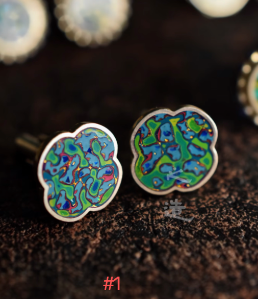 Advance-sale Rhinoceros Skin Lacquer Cufflinks | Multicolor Abstract Swirl Cloud Shape | Handcrafted Urushi Lacquerware Cufflinks