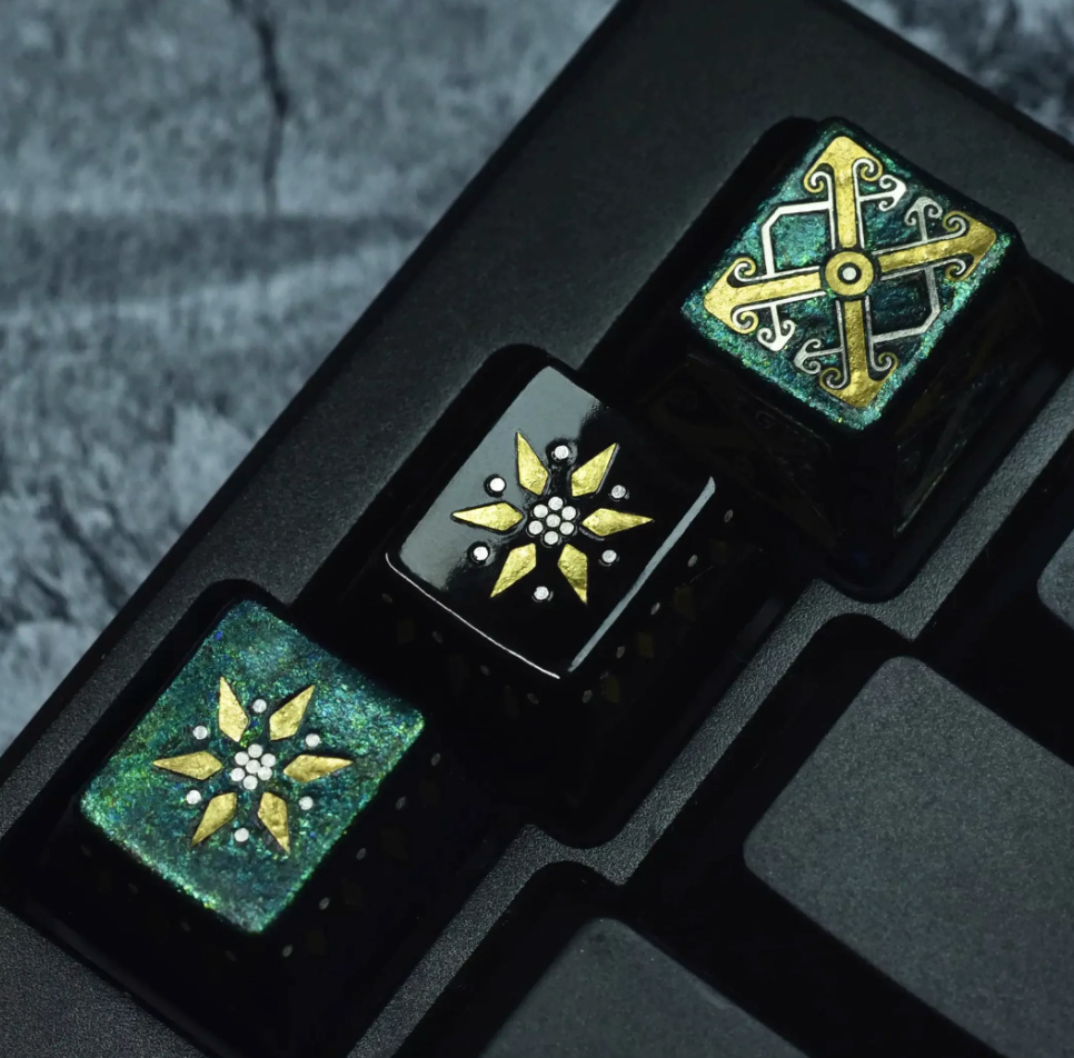 Advance -sale Gold & Silver Inlay Artisan Keycap | Heidatsu Urushi Lacquer | Ancient Bronze Imperial Handcrafted Ceramic Mechanical Keyboard Cap