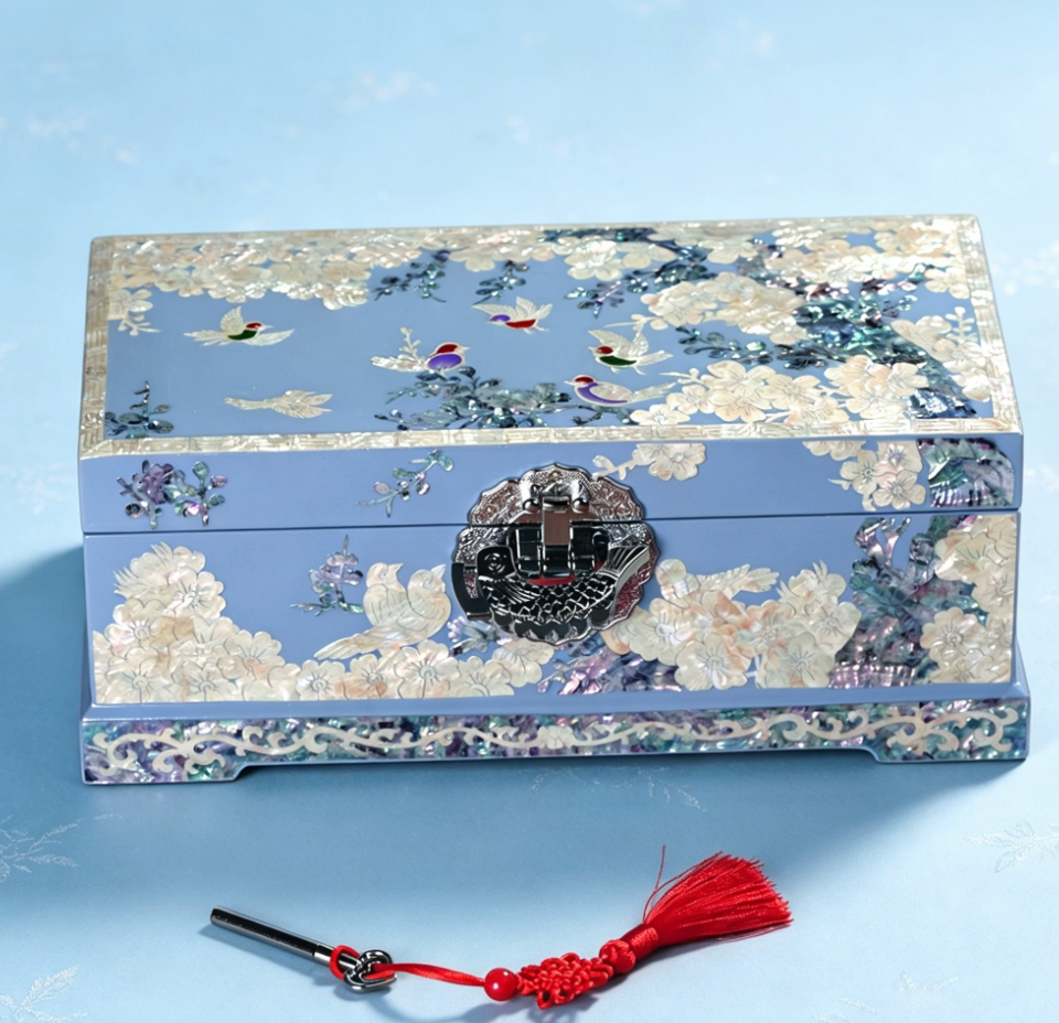 Plum Blossom & Bird Mother of Pearl Jewelry Box | Double-Layer  Lacquerware | Handcrafted Floral Inlay Keepsake Box