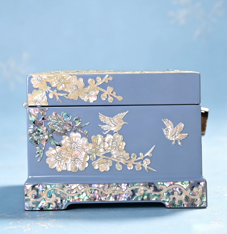 Plum Blossom & Bird Mother of Pearl Jewelry Box | Double-Layer  Lacquerware | Handcrafted Floral Inlay Keepsake Box