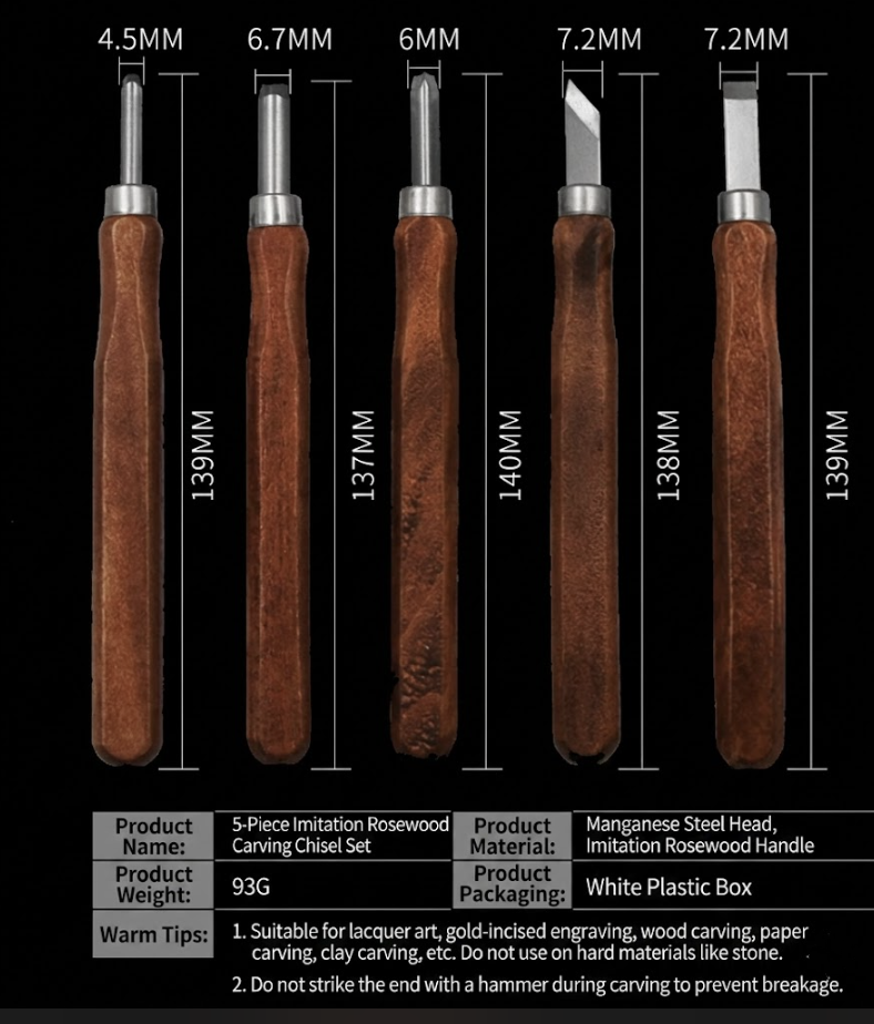 Professional Qiangjin & Carving Knife Set for Urushi Lacquer Art — Precision Line & Dot Scribing Tools for Woodcarving, Raden Mother-of-Pearl Cutting, and Seal Engraving set（including 5pieces）