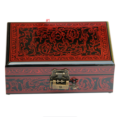 Red  Watch and Jewelry Box | Black Lacquer Relief Pattern | Handcrafted Chinese Antique Keepsake Storage Box