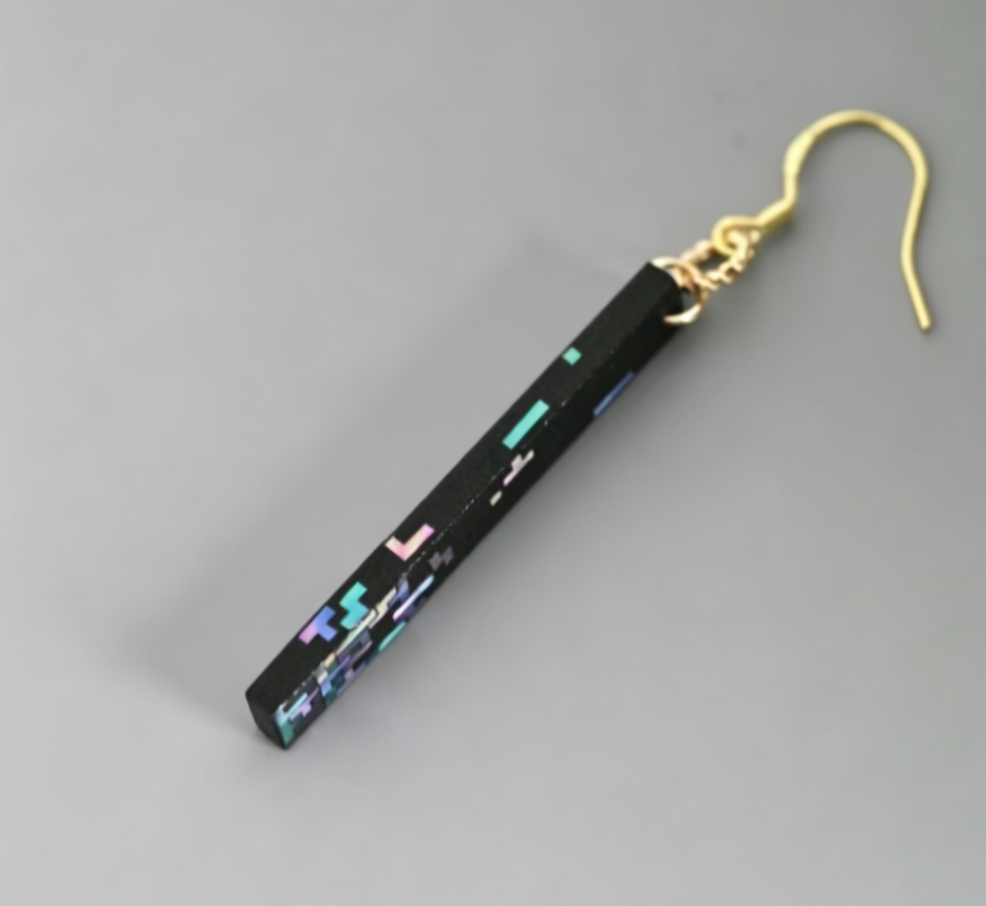 Tetris Pixel Mother of Pearl Drop Earrings | Iridescent Lacquer Game Inspired | Handcrafted Urushi Lacquerware Jewelry