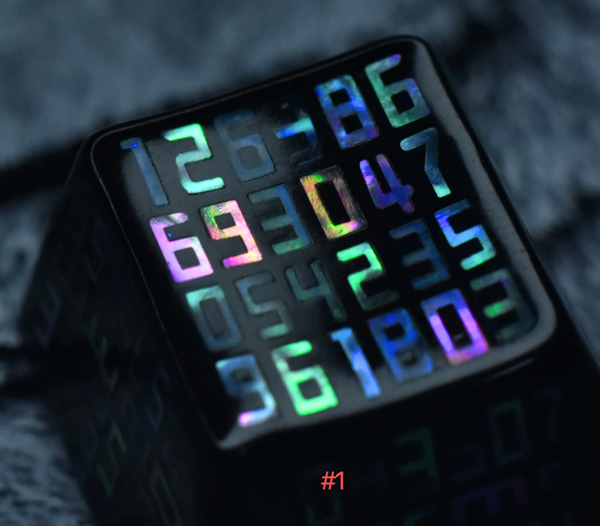 Advance-sale Holographic Number Cube Artisan Keycap | Iridescent Urushi Lacquer | Cyberpunk Handcrafted Ceramic Mechanical Keyboard Cap