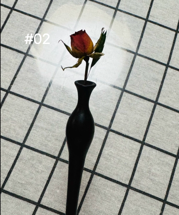 Wearable Mini Vase Hair Stick - Hair Pin for Fresh Flowers in Resin, Ebony Wood &amp; Celadon Porcelain