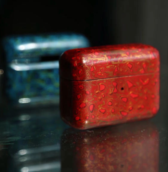 Advance-sale Ocean Swirl Urushi Lacquer AirPods Pro 2 Case | Hand-Painted Blue & Red Abstract | Handcrafted Lacquerware Cover