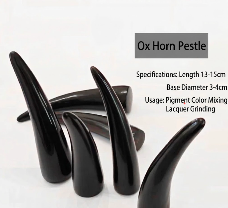 Natural Ox Horn Pestle for Urushi Lacquer Art — Traditional Pigment Grinding & Color Mixing Tool for Lacquerware, Painting, and Polishing