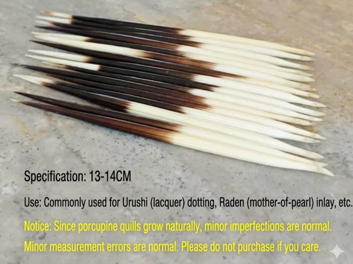 Natural Porcupine Quills for Urushi Lacquer Art — Traditional Dotting Tool, Raden Mother-of-Pearl Inlay & Kintsugi Restoration Materials