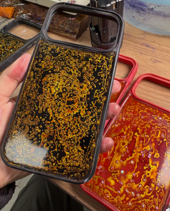 Advance-sale Black & Gold Urushi Lacquer iPhone Case | Hand-Painted Abstract Swirl | One-of-a-Kind Handcrafted Lacquerware Phone Cover