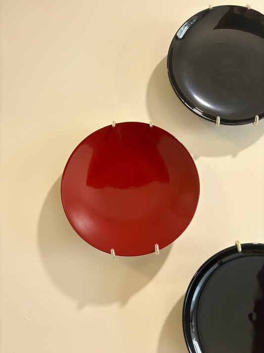 Handmade Urushi Lacquer Plate Wall Decor  Minimalist Red and Black Round Wall Art Set