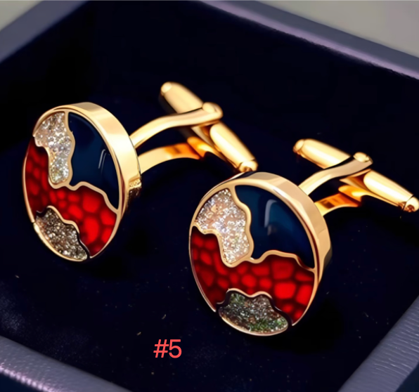 Advance-sale Urushi Lacquer Cufflinks | Red & Navy Abstract Landscape | Handcrafted Gold-Tone Chinese Lacquerware Cufflinks