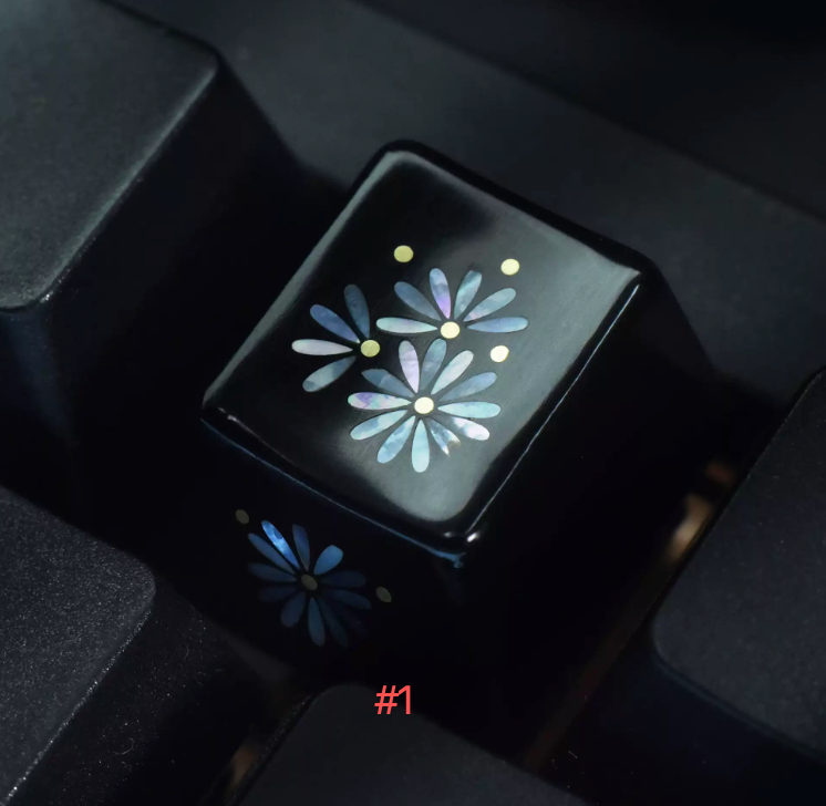 Advance-sale Mother of Pearl & real Gold Artisan Keycap | Luxury Urushi Lacquer Floral Inlay | Handcrafted Ceramic Mechanical Keyboard Cap