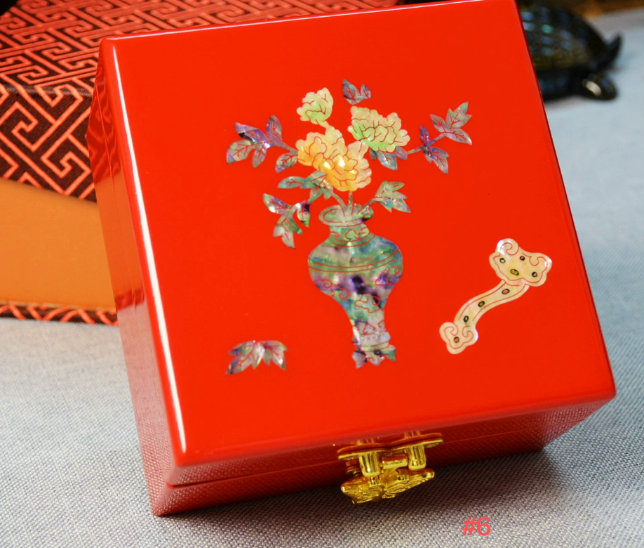 Advance -sale Lucky Floral Vase Mother of Pearl Jewelry &amp; Watch Box | Red Lacquerware Inlay | Handcrafted Chinese Intangible Heritage Keepsake Box