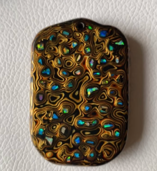 Wushi Peace Tablet Opal Rhinoceros Skin Lacquer Pendant | Amber Swirl Urushi | Handcrafted Chinese Lacquerware Necklace Charm