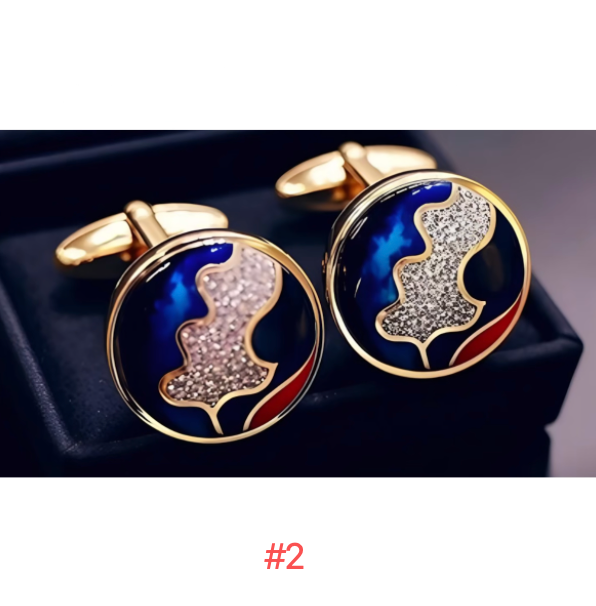 Advance-sale Urushi Lacquer Cufflinks | Red & Navy Abstract Landscape | Handcrafted Gold-Tone Chinese Lacquerware Cufflinks