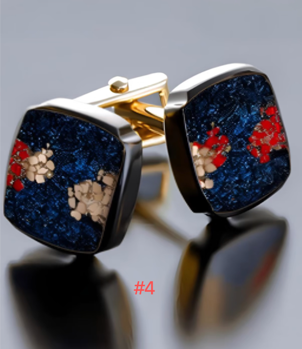 Advance-sale Urushi Lacquer Cufflinks | Red & Navy Abstract Landscape | Handcrafted Gold-Tone Chinese Lacquerware Cufflinks