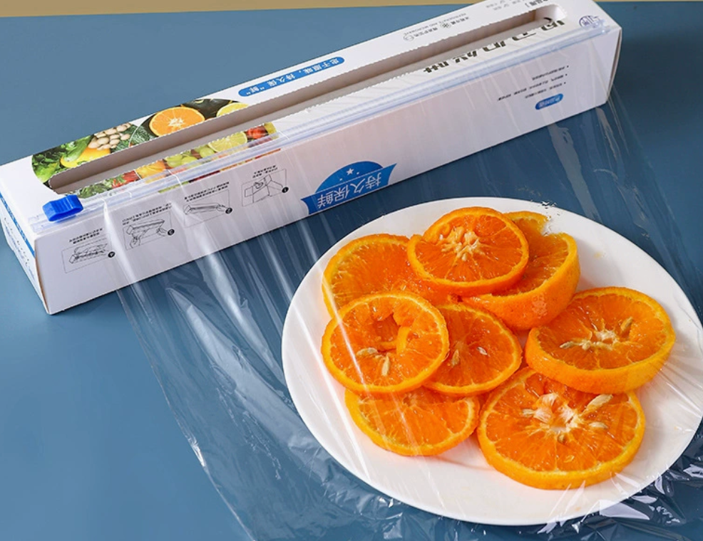 30cm✖️30m，Food-Grade Disposable PE Cling Wrap with Slide Cutter — Thickened Household Plastic Wrap in Box, Easy Tear-Free Cutting Film for Food Preservation