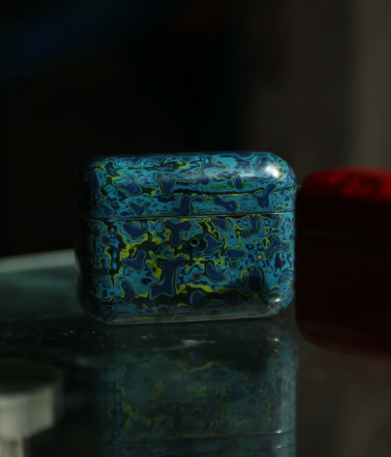 Advance-sale Ocean Swirl Urushi Lacquer AirPods Pro 2 Case | Hand-Painted Blue & Red Abstract | Handcrafted Lacquerware Cover